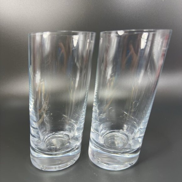 Krosno Poland Glass Clear Slant Rim Glasses Highball Tumblers Angled Tilted Set2 - Picture 1 of 13